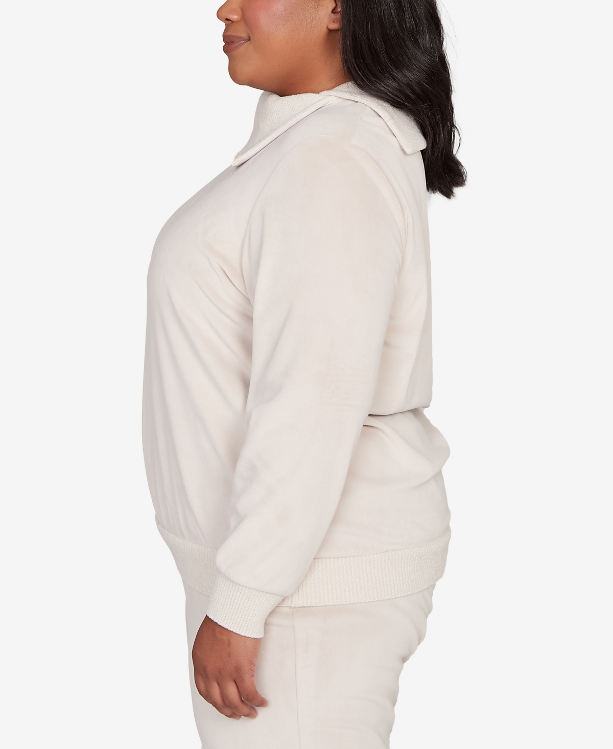 Alfred Dunner Plus Size Calm Luxe Solid Shimmer Detail Envelope Neck Top In White