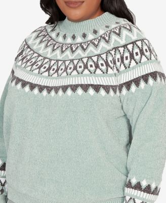 Plus Size Stockbridge Fair Isle Pattern Chenille Sweater