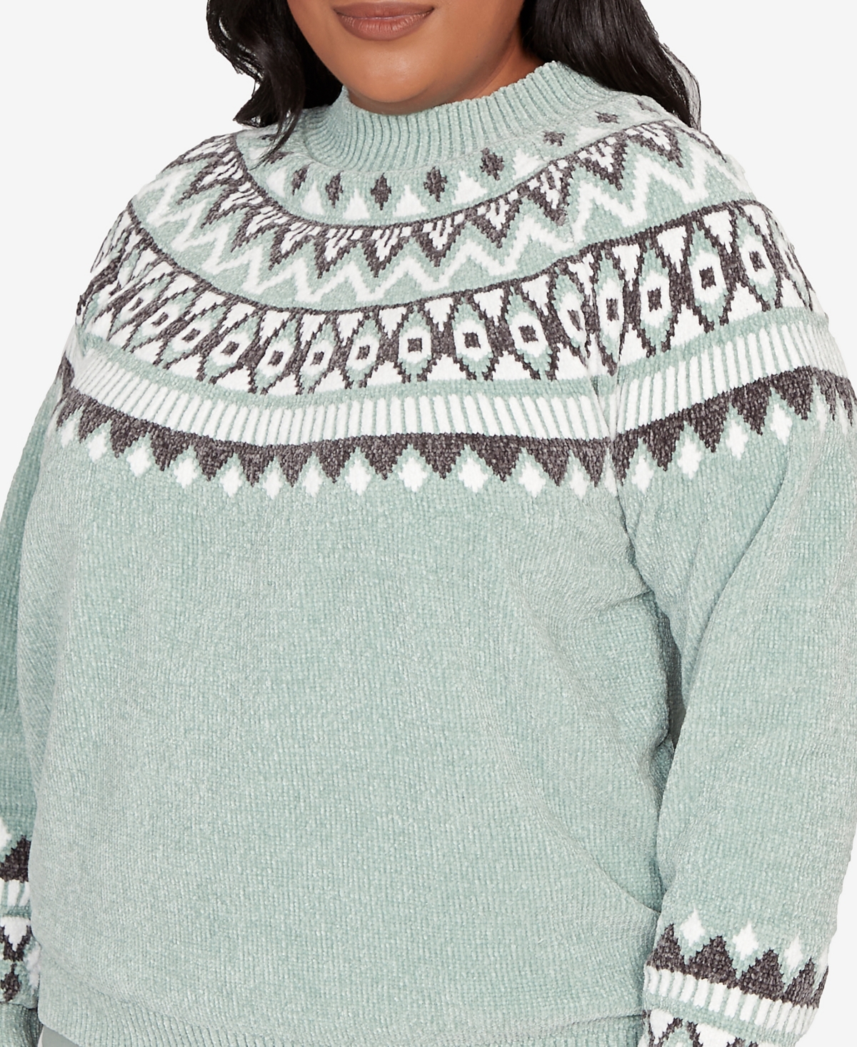 Alfred Dunner Plus Stockbridge Fair Isle Pattern Chenille Sweater