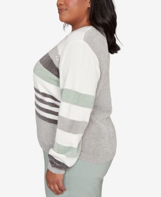 Plus Size Stockbridge Stripe Sequin Colorblock Chenille Sweater