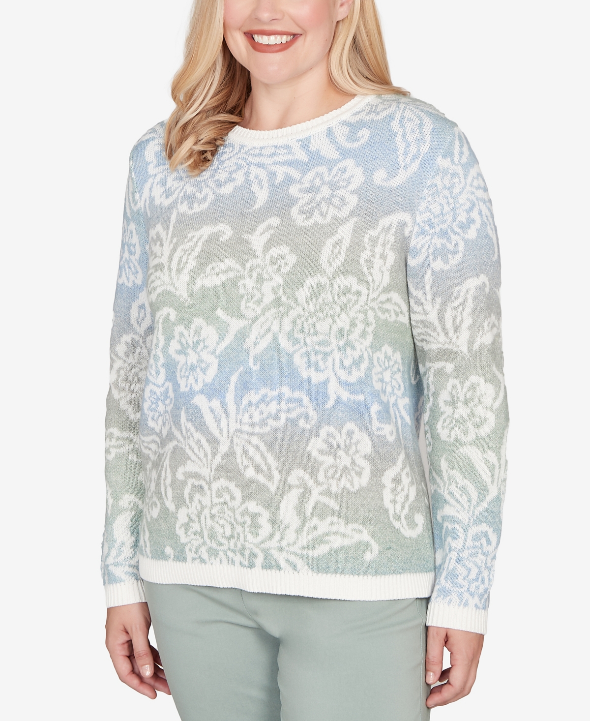Alfred Dunner Plus Size Stockbridge Soft Paisley Ombre Sweater In Multi