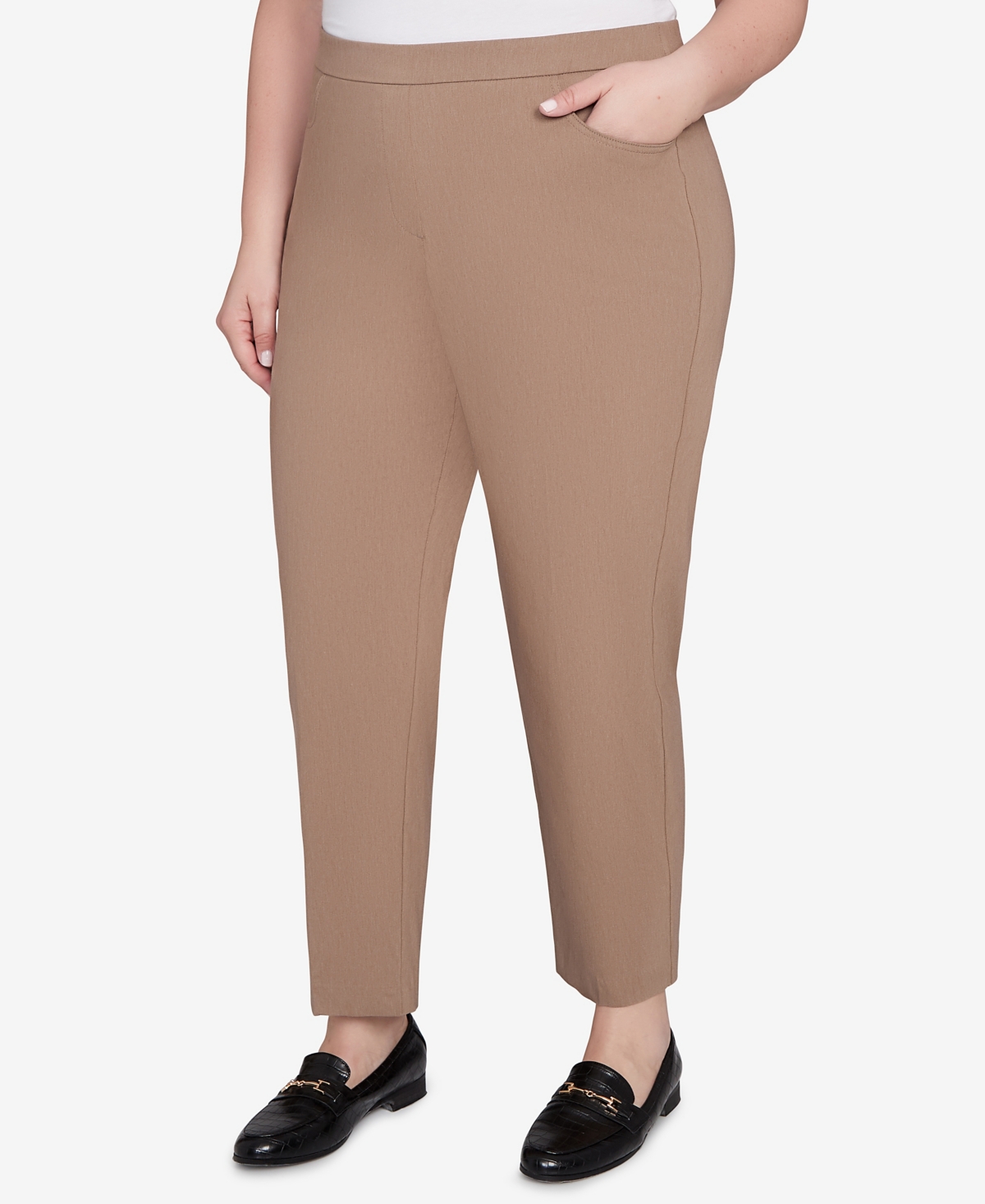 Alfred Dunner Plus Size Vienna Smooth Front Easy Fit Short Length Pant In Brown