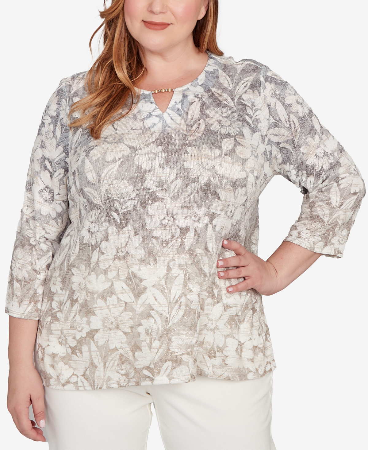 Alfred Dunner Plus Size Vienna Ombre Floral Knit Top In Multi