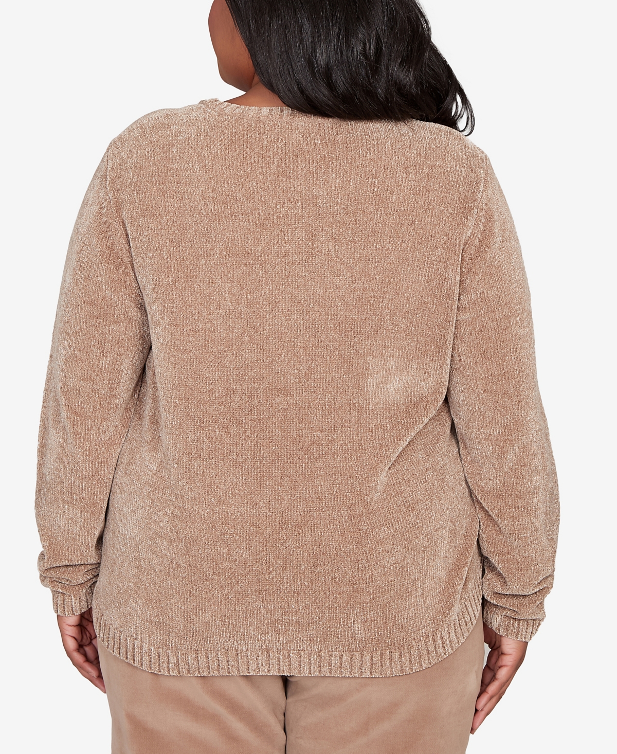 Alfred Dunner Plus Size Vienna Stitched Leaf Detail Chenille Sweater In Brown