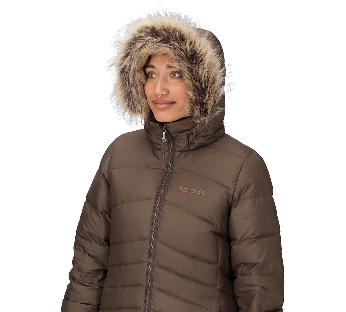Marmot Women's Montreal Hooded Faux-fur-trim Coat In Brown