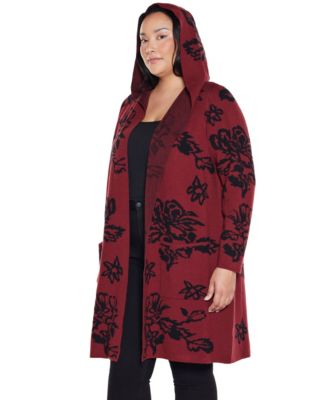 Plus Size  Hooded Fall Botanicals Coatigan Sweater