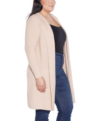 Plus Size  Hooded Novelty-Stitch Coatigan Sweater