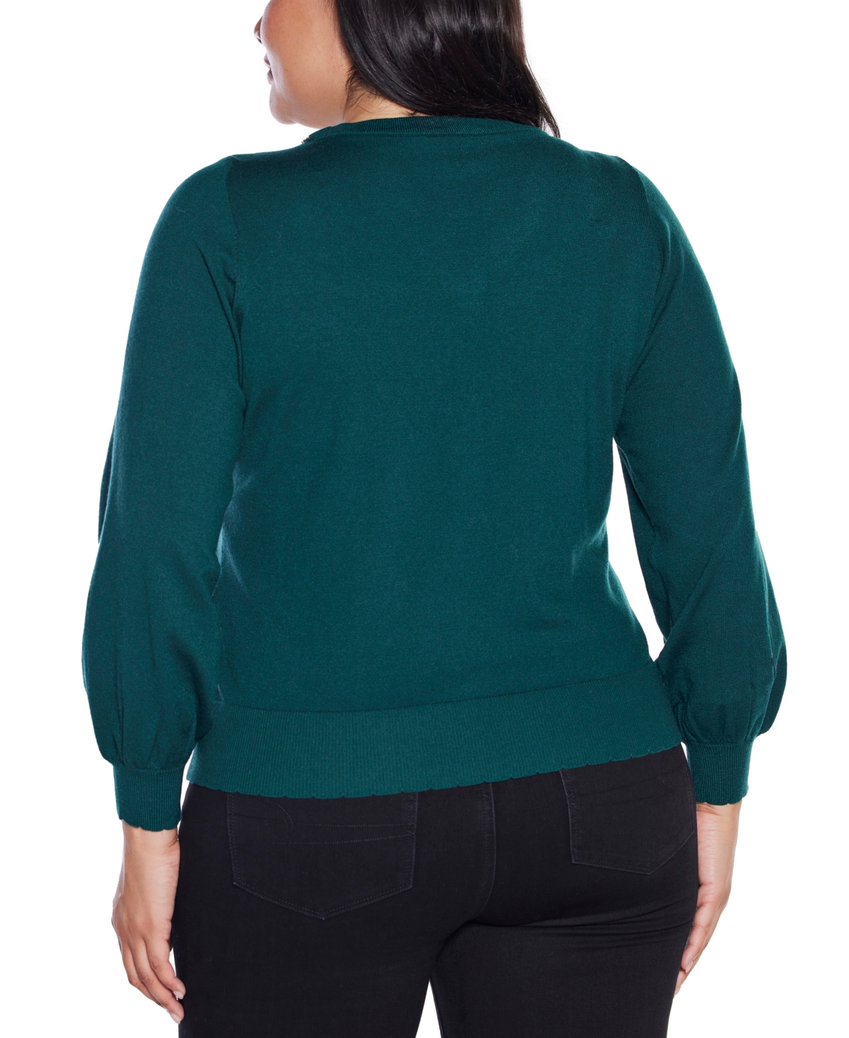 Belldini Plus Size V-neck Rhinestone-bow Sweater In Green