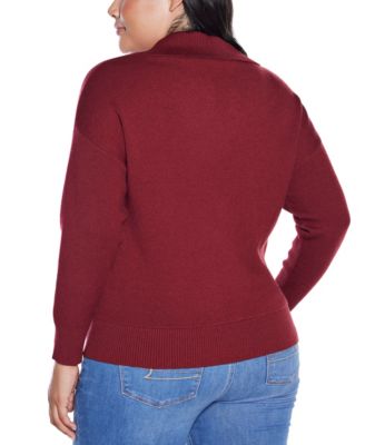 Plus Size  Rhinestone-Trimmed Split-Neck Sweater