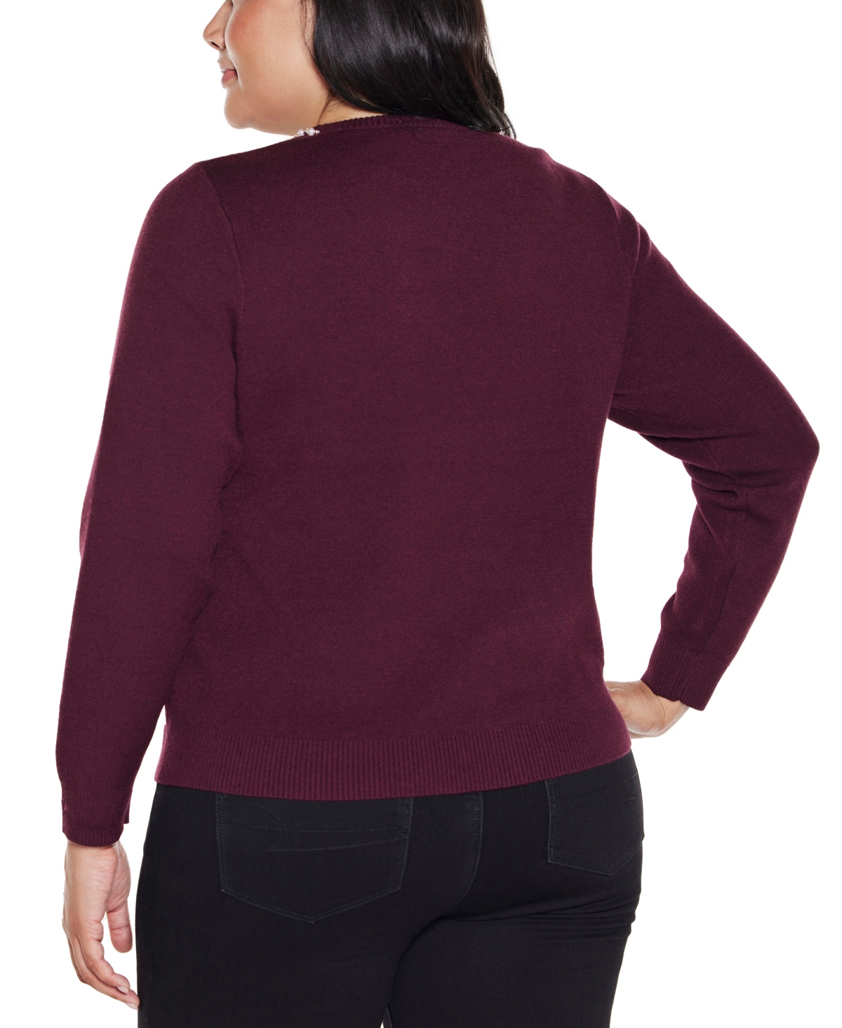 Belldini Plus Size Front-embellished Sweater In Burgundy