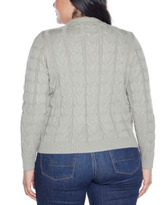 Plus Size Black Label  Zip Cable Sweater