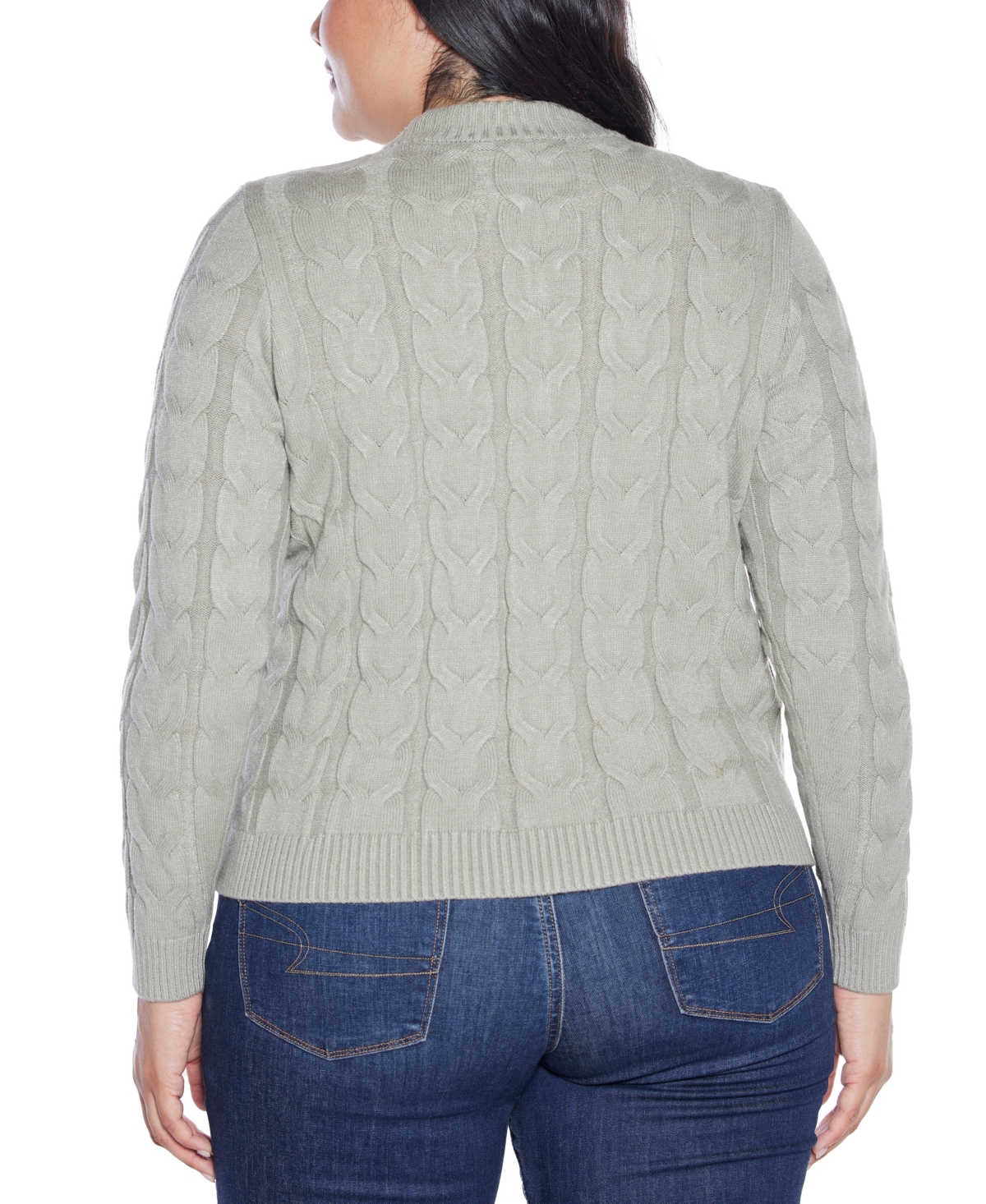 Belldini Plus Size Black Label Zip Cable Sweater In Gray
