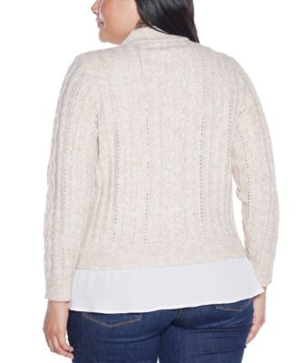 Plus Size Black Label  Chiffon-Hem Cable Sweater
