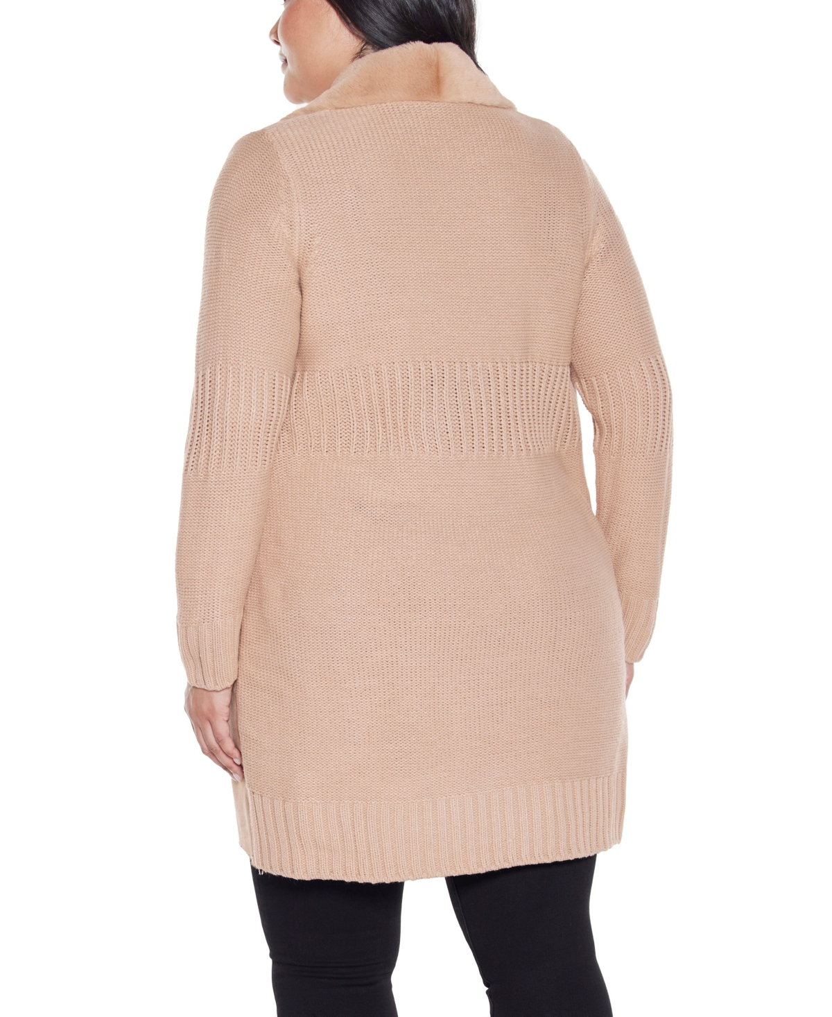 Belldini Plus Size Black Label-trim Cardigan Sweater In Brown