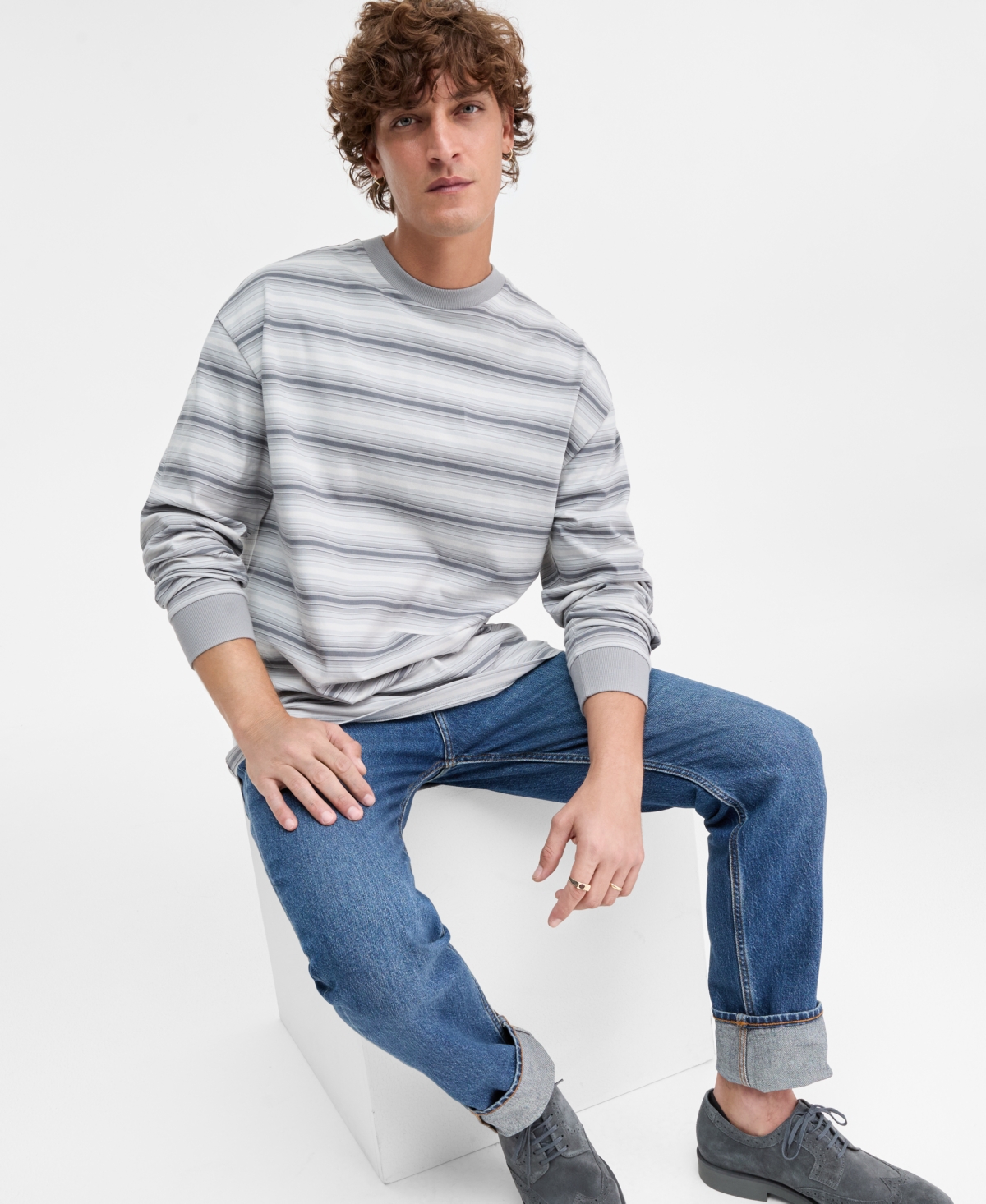 Hugo Boss Men's Cotton Nsolog Long-Sleeve Crewneck Striped T-Shirt