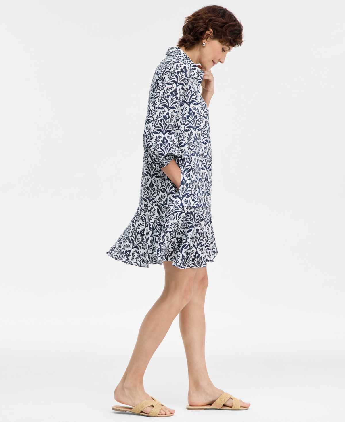 Charter Club Petite 3/4-sleeve Mini Shirt Dress, Macy's Exclusive In Multi