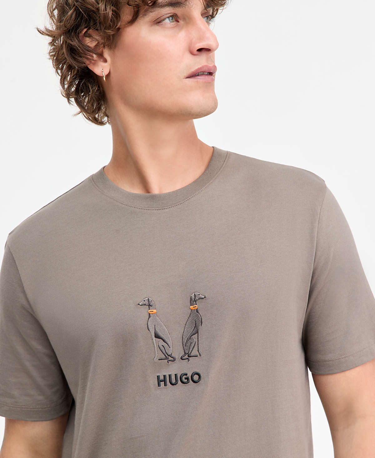 Hugo Boss Men's Dugolini Short-Sleeve Embroidered Logo Dogs Cotton T-Shirt