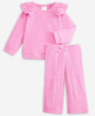 First Impressions - Baby Girls 2-Pc. Wide Rib Soft and Cozy Top & Pants Set