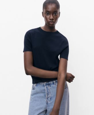 MANGO - Women's Short-Sleeved Fine-Knit Sweater