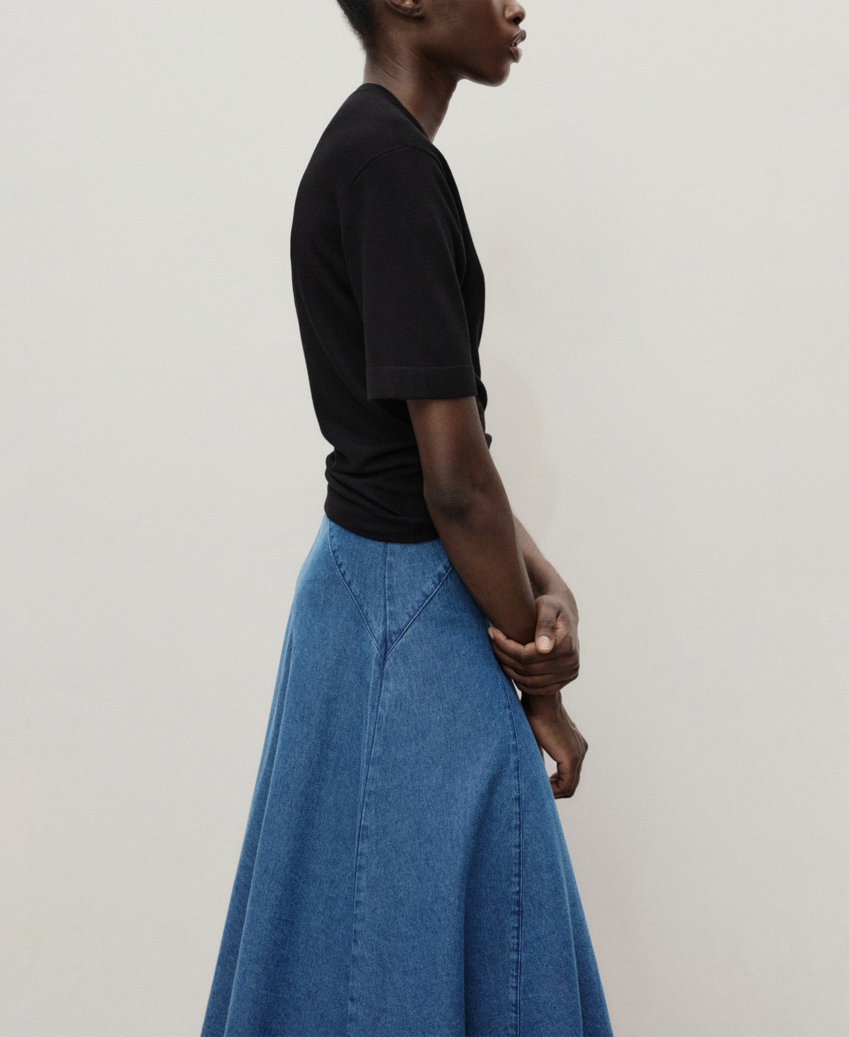 Mango Denim Midi-skirt With Stitching In Blue