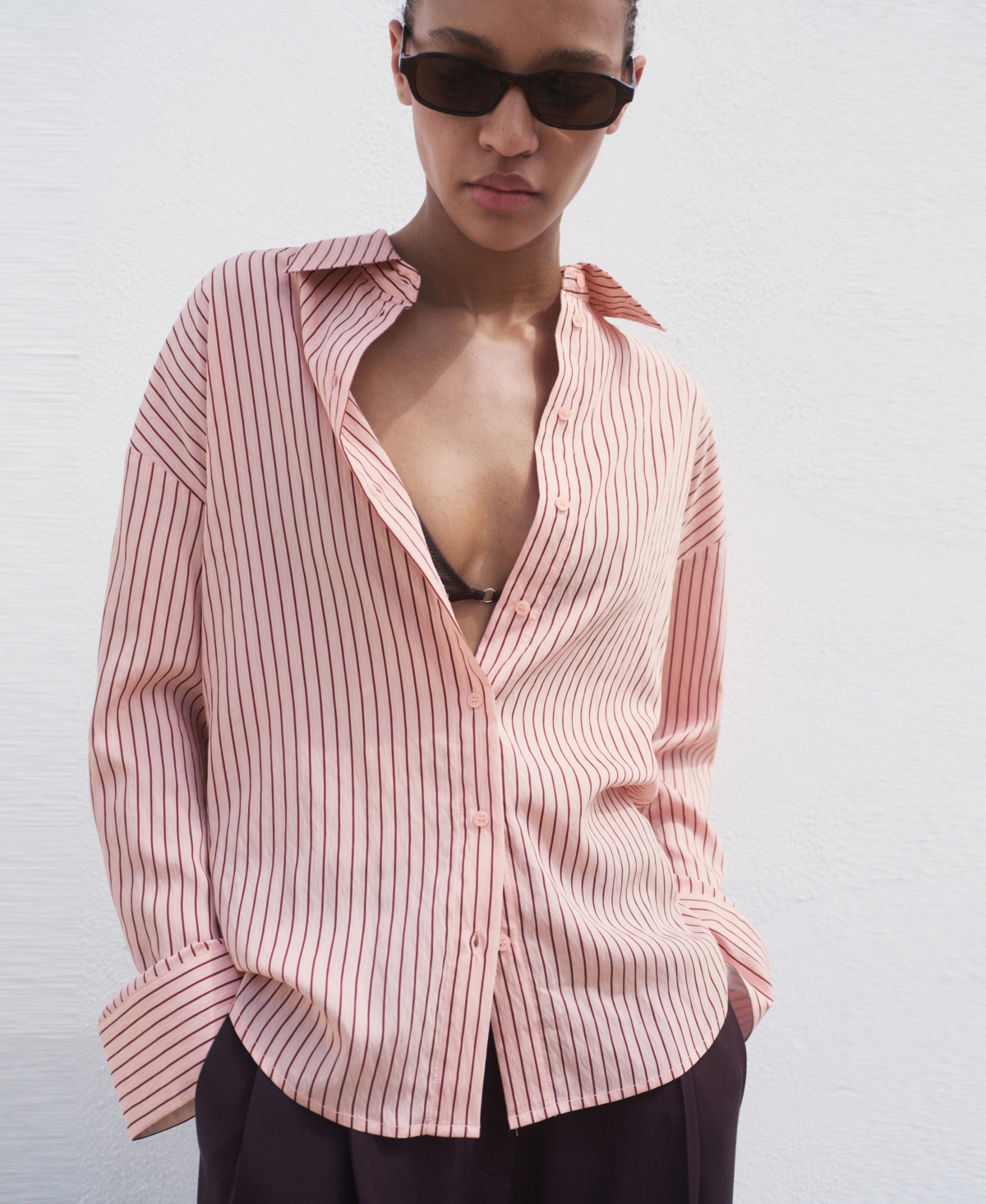 Mango Oversize Striped Shirt In Pink