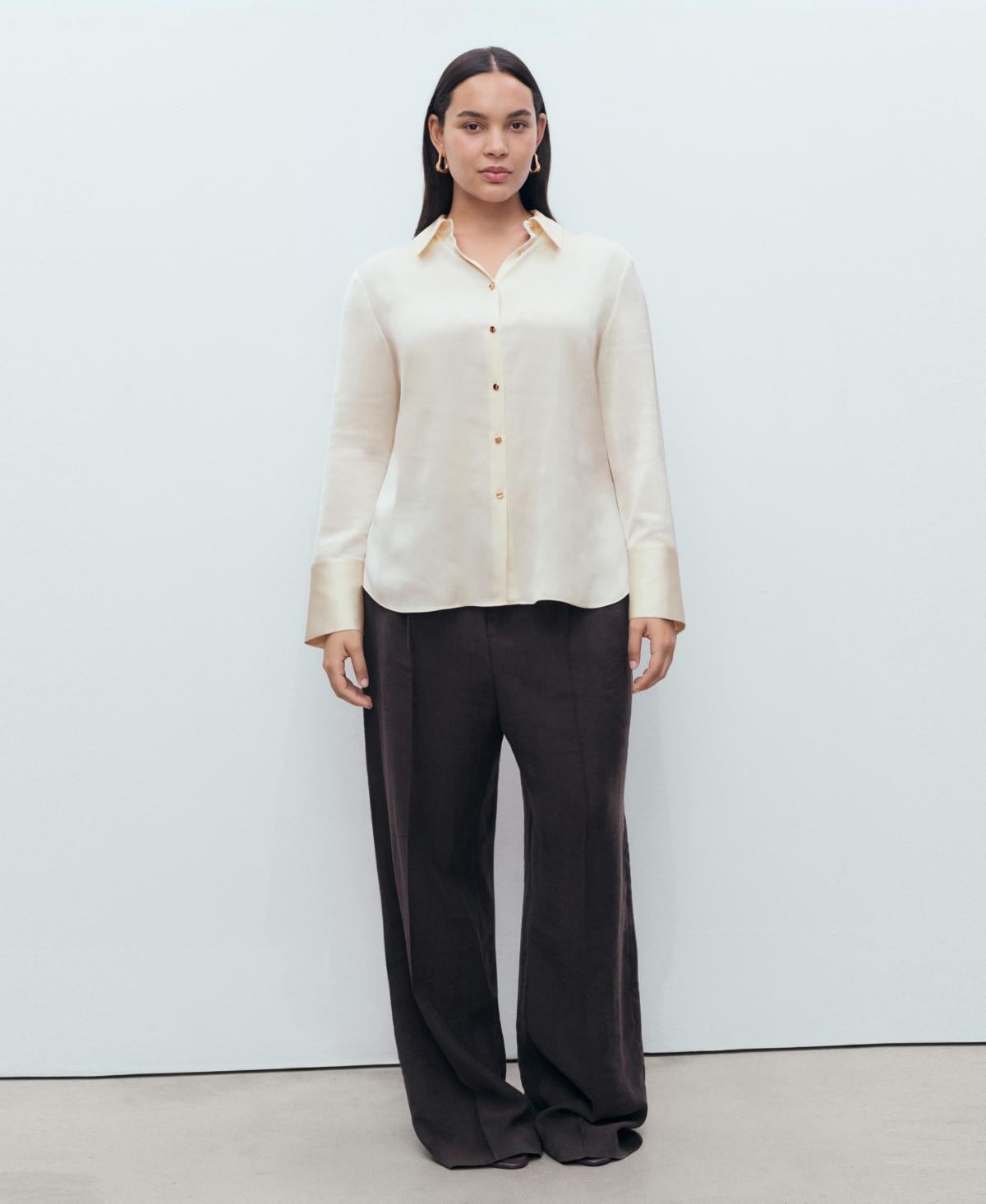 Mango Flowy Satin Shirt In Neutral