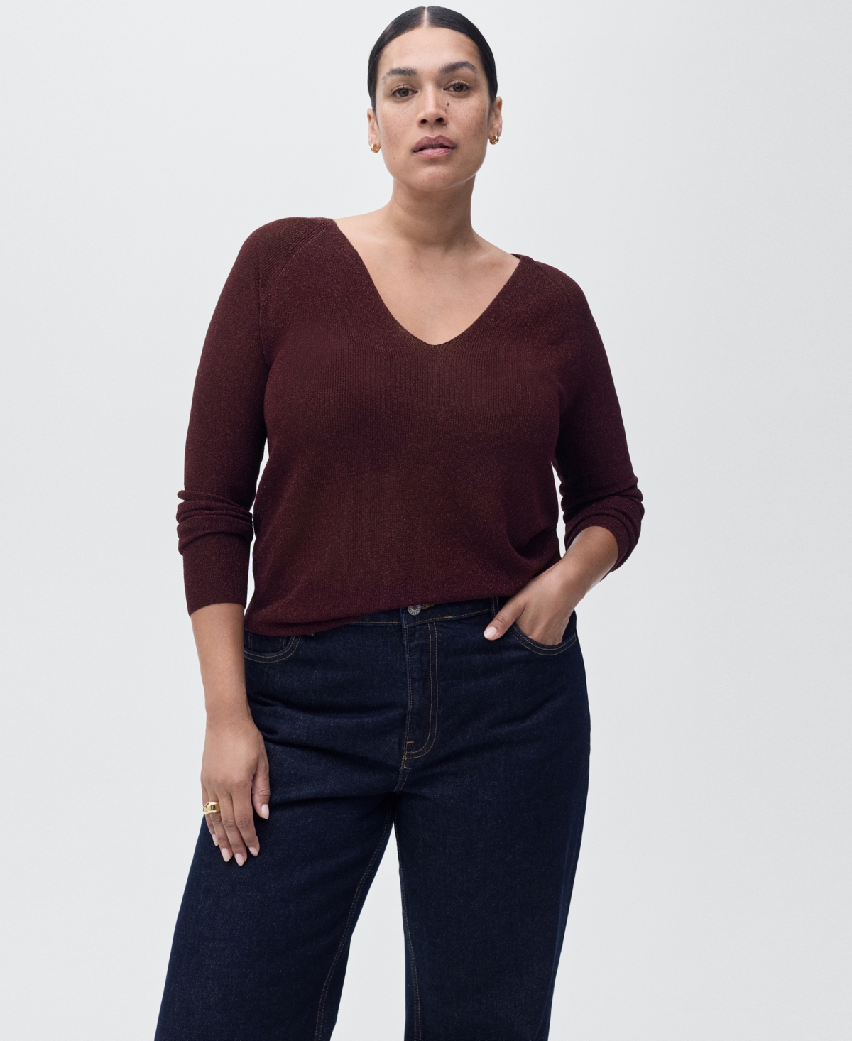 Mango Women's V-Neck Lurex Sweater