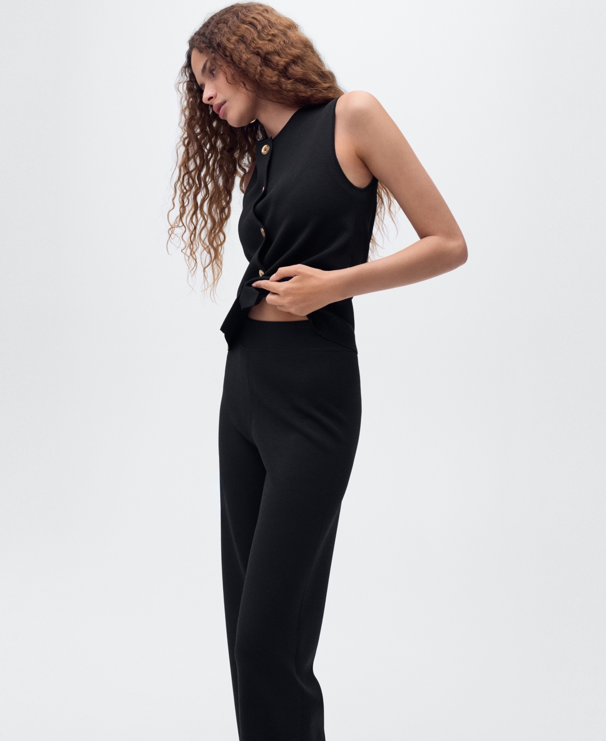 Mango Straight Leg Knit Pants In Black