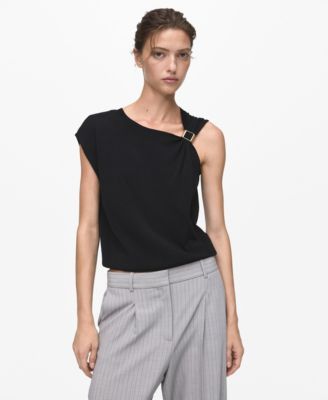 MANGO - Women's Metallic Detail Short-Sleeved Sweater