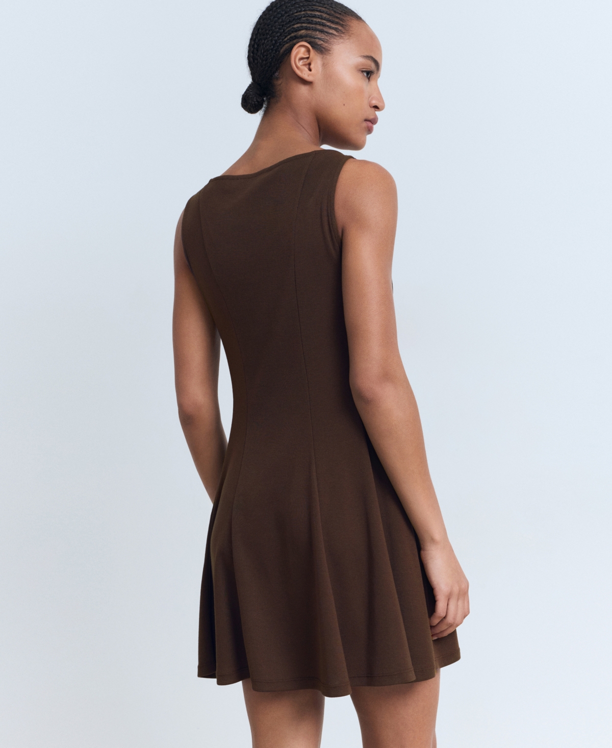 Mango Sleeveless Pleated Detailing Mini Dress In Brown