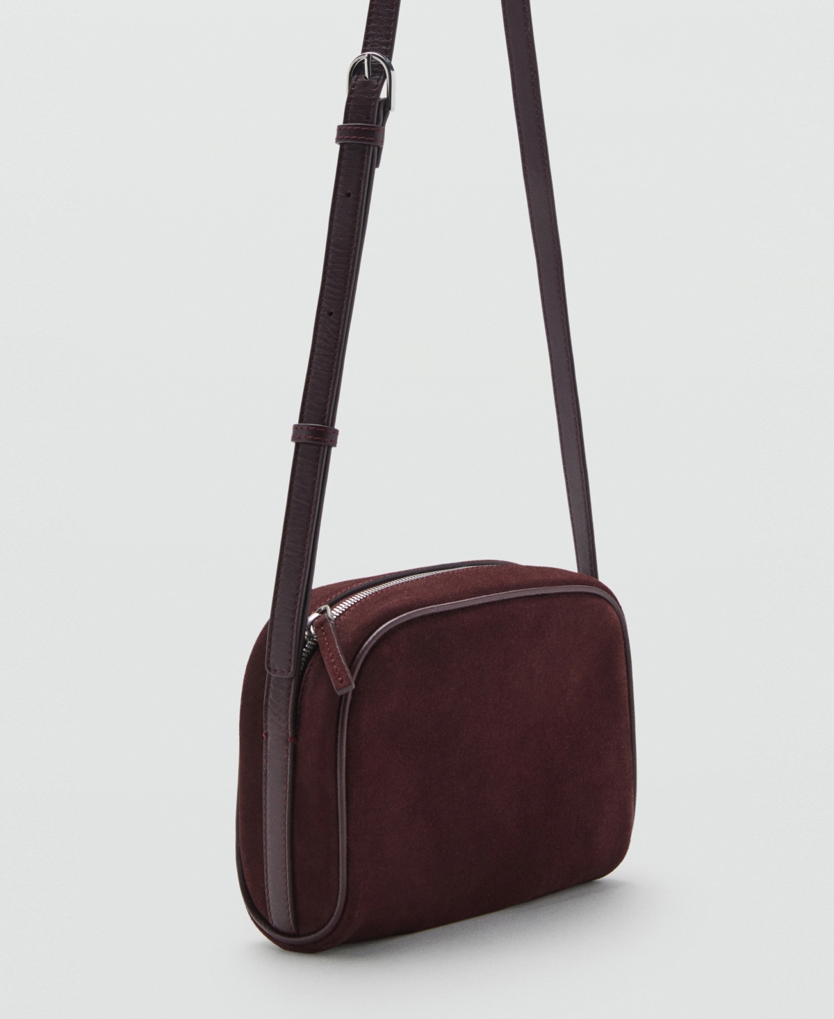 Mango Women's Suede Leather Shoulder Bag In Burgundy
