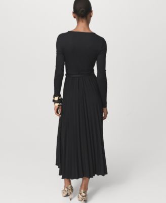 Women's Belt Combined Pleated Dress
