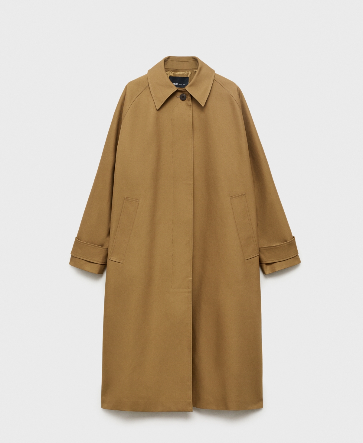 Mango Longline Cotton Trench Coat In Brown