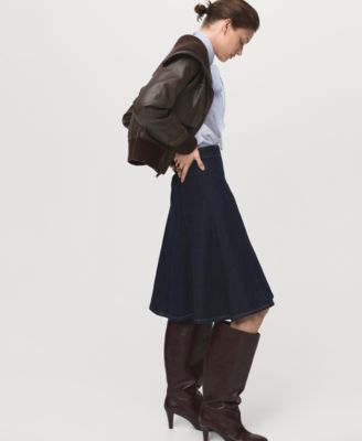 Women's Stitching Detail Denim Midi Skirt