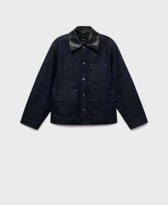 Women's Leather-Effect Collar Denim Jacket