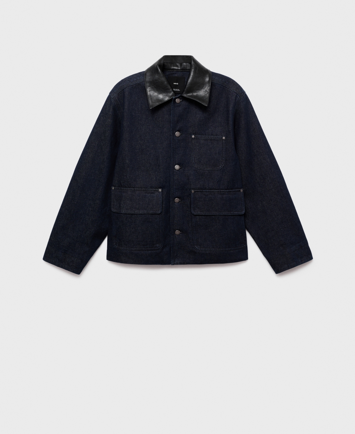 Mango Women's Leather-effect Collar Denim Jacket In Black