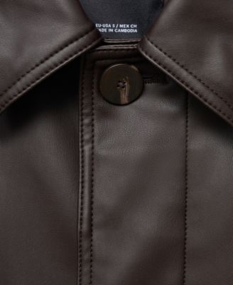 Women's Long Leather-Effect Trench Coat