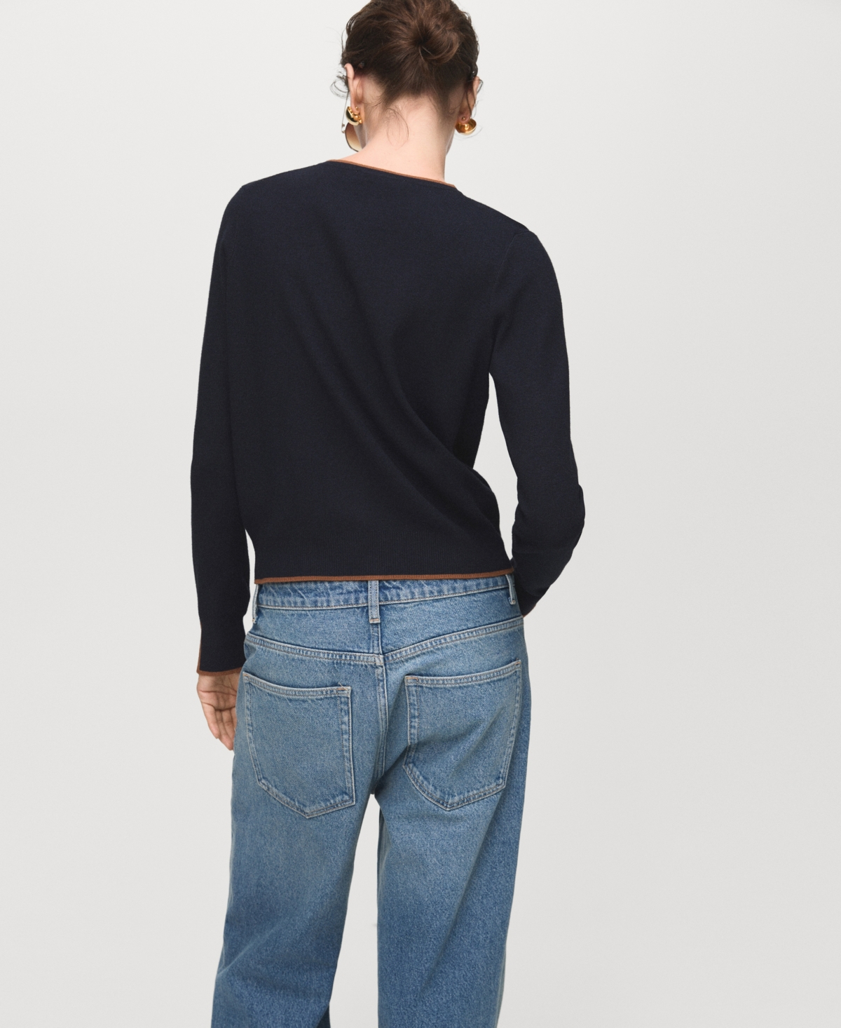 Mango Split Cuff Button Front Cardigan In Black