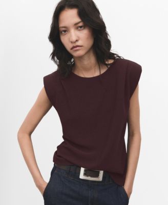 MANGO - Women's Shoulder Pads Ruched Blouse