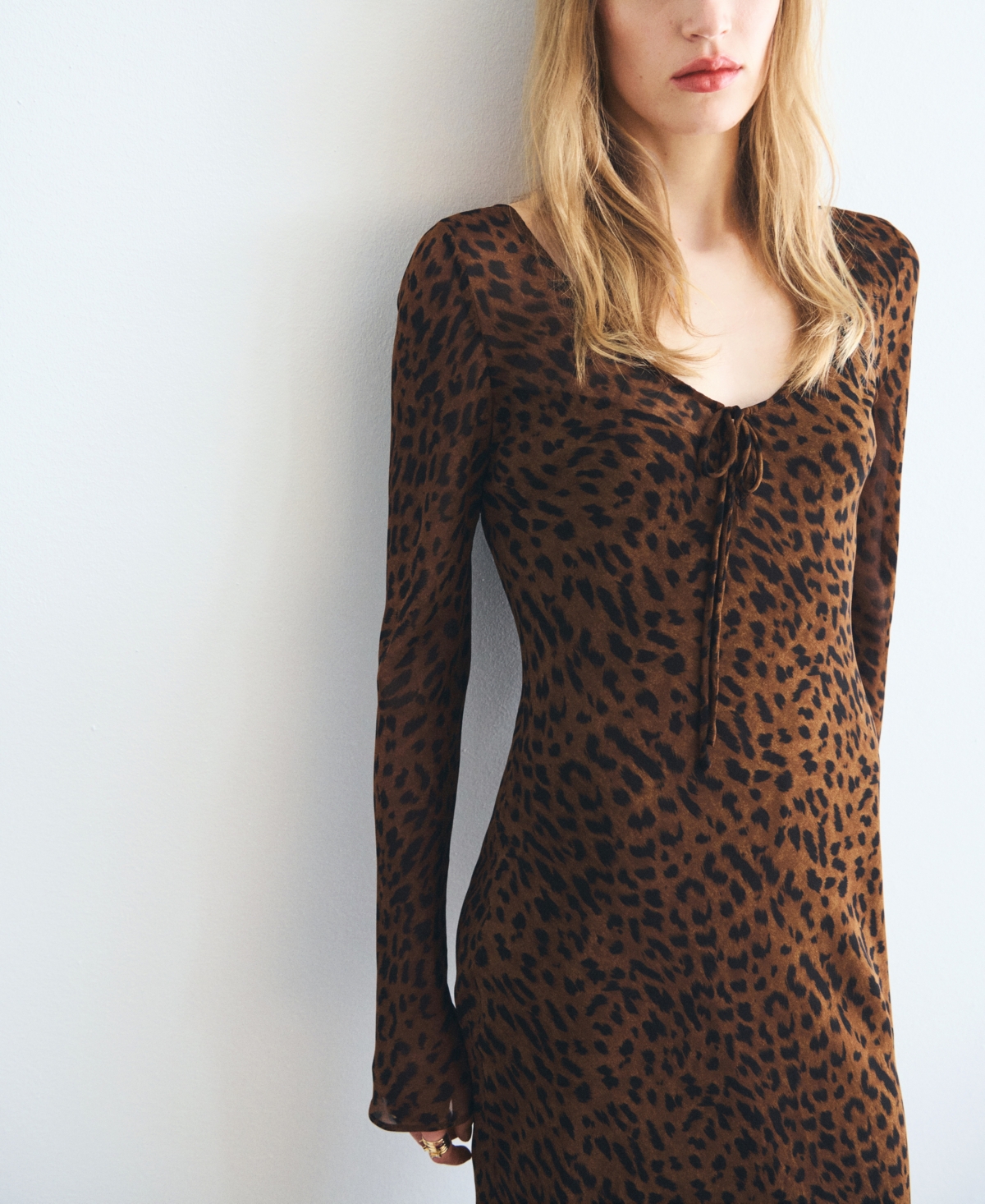 Mango Women's Long Sleeve Leopard Print Dress