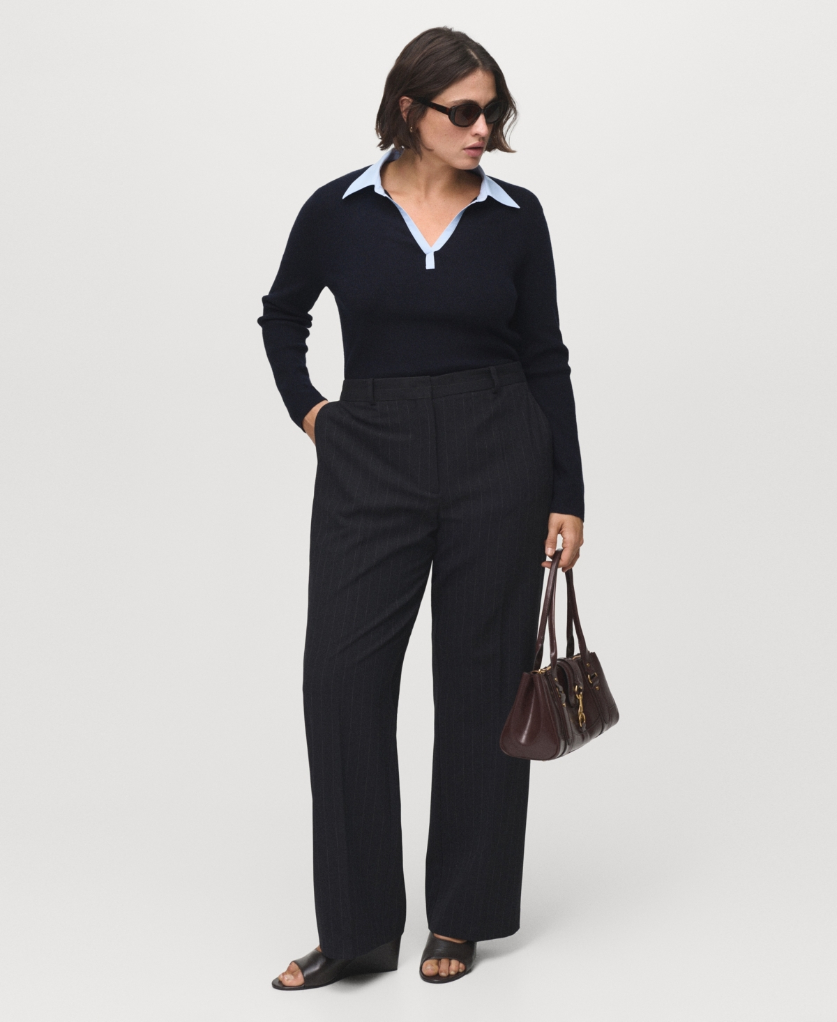 Mango Women's Combined Shirt-collar Sweater In Blue