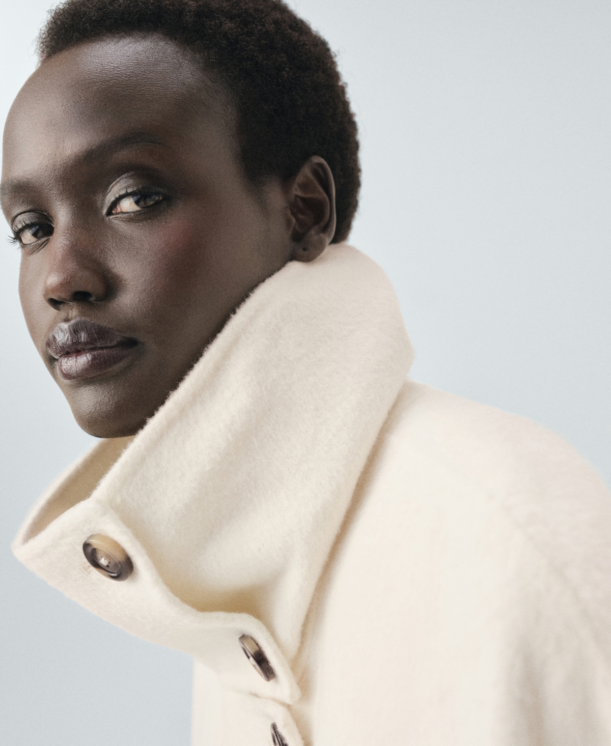 Mango Wool Funnel Neck Coat Off White In White