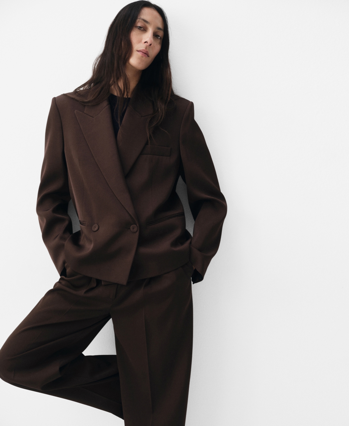 Mango Double Breasted Suit Blazer In Brown