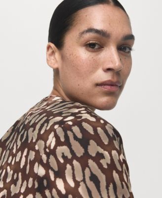 Women's Leopard Satin Tie Detail Blouse