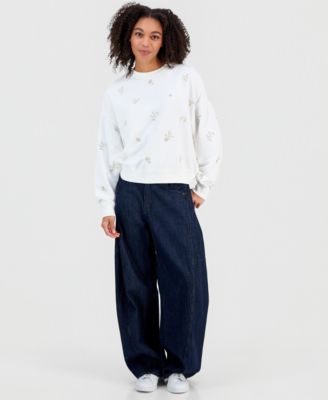 Women's Embellished Embroidered Cotton Crewneck Sweatshirt