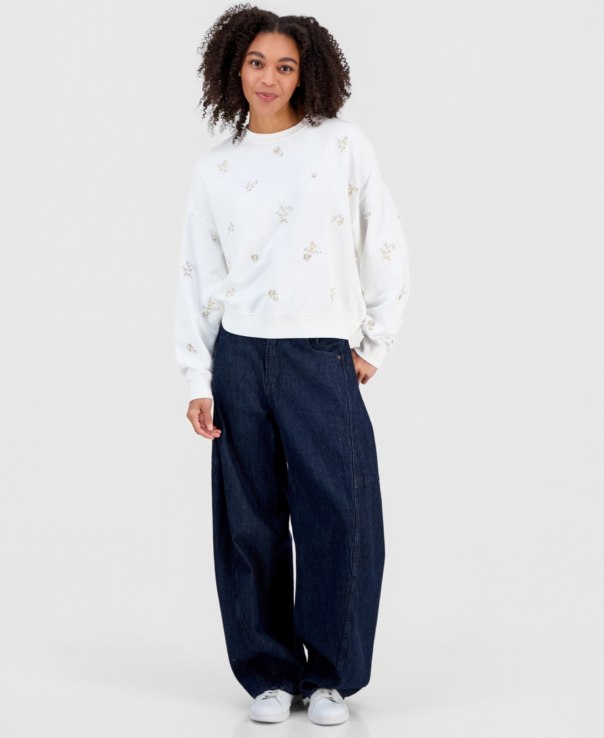 Driftwood Women's Embellished Embroidered Cotton Crewneck Sweatshirt In White