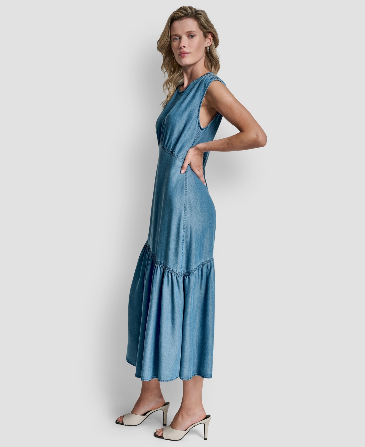 Dkny Women's Sleeveless A-line Midi Dress In Blue