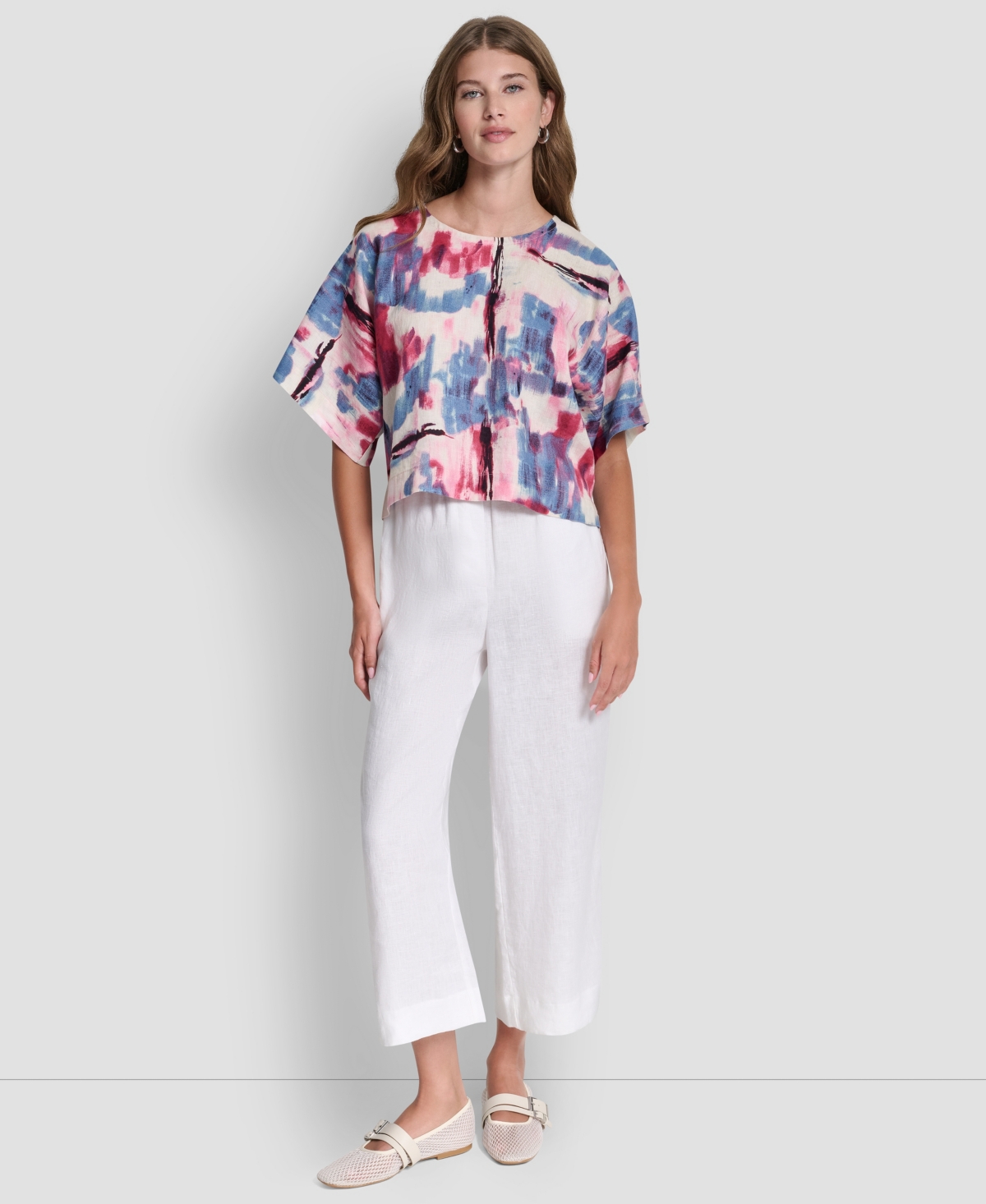 Dkny Women's Printed Drop Shoulder Crewneck Top