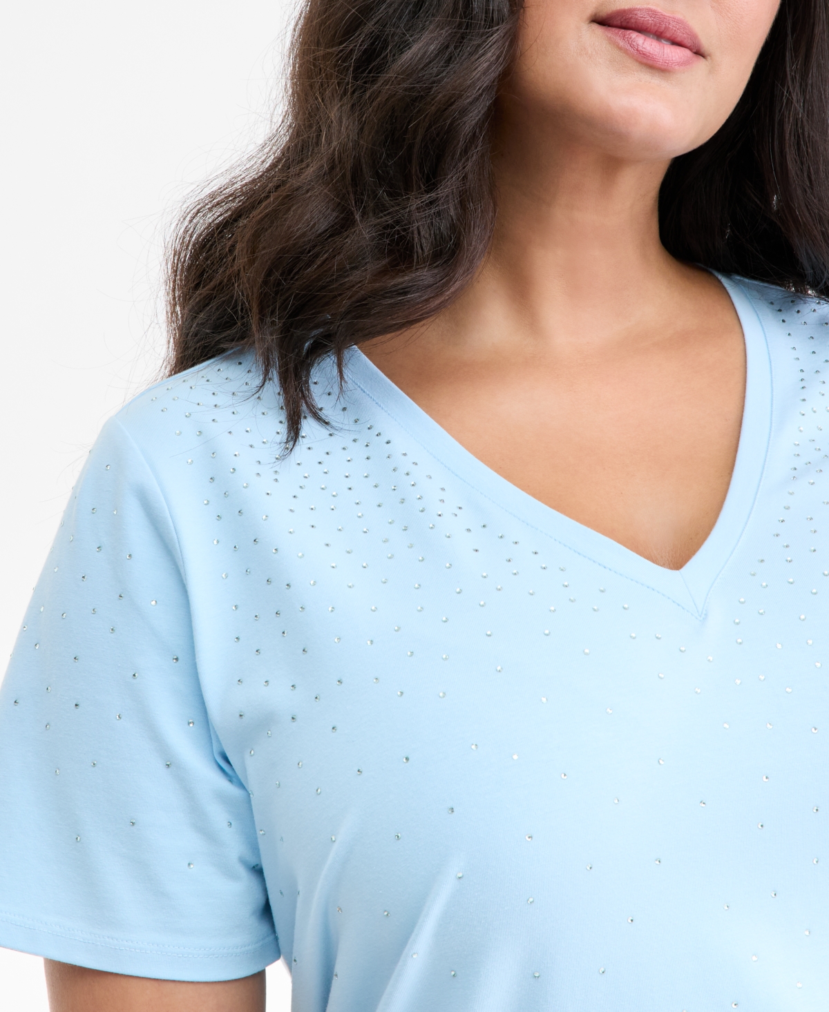 Inc International Concepts Plus Size V-neck Rhinestone-embellished Top, Macy's Exclusive In Blue
