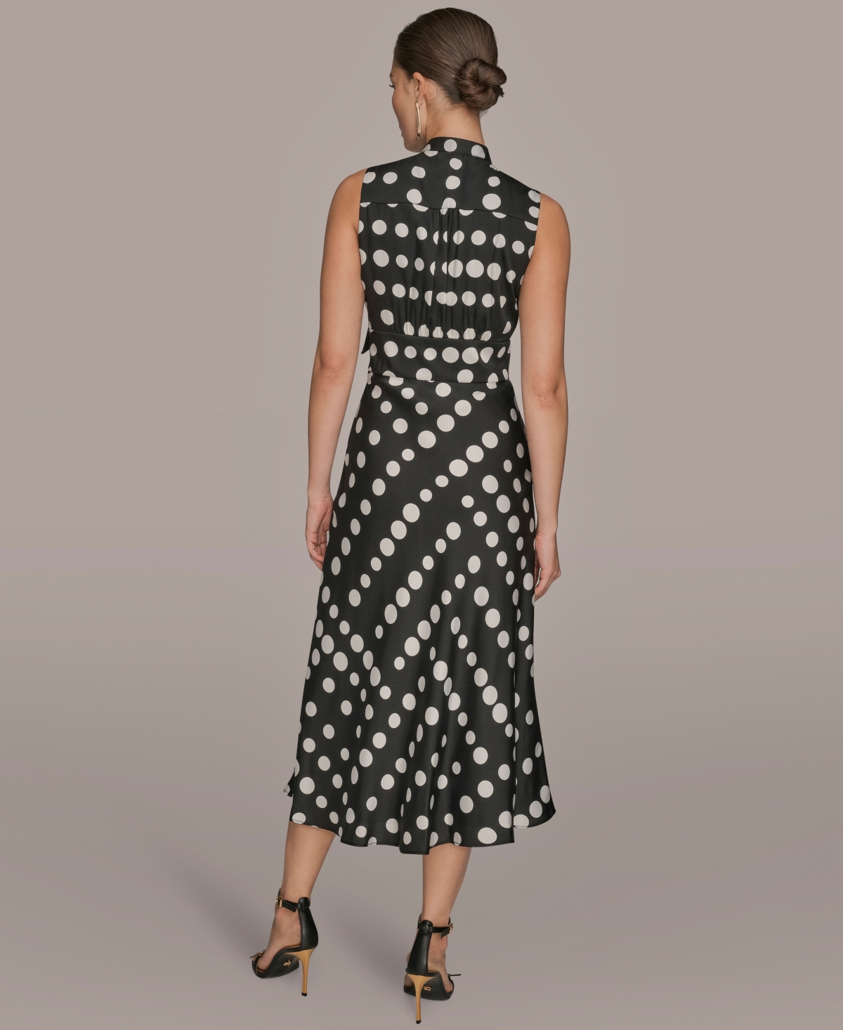 Donna Karan Women's Dot-print Tie-neck A-line Dress In Black